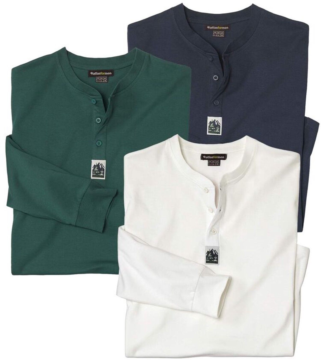 ATLAS FOR MEN - Set van 3 longsleeves met henleykraag - Heren - Verkrijgbaar in grote maten - XXL
