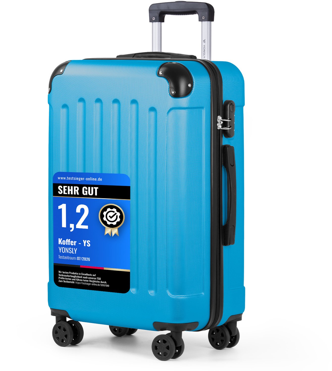 YONSLY Handbagage Koffer - 66cm - 66 L - Cijferslot- 360° Draaibare Wielen - Trolley- 66 x 43 x 28 cm - Blauw