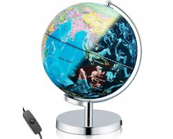 Verlichte Wereldbol 9,5 inch - Wereldbol Globe met LED Verlichting - Wereldkaart & Sterrenbeelden - Nachtlampje - 360° Draaibaar - Metalen Standaard - Aardrijkskundeglobe - Voor Aardrijkskunde & Decoratie