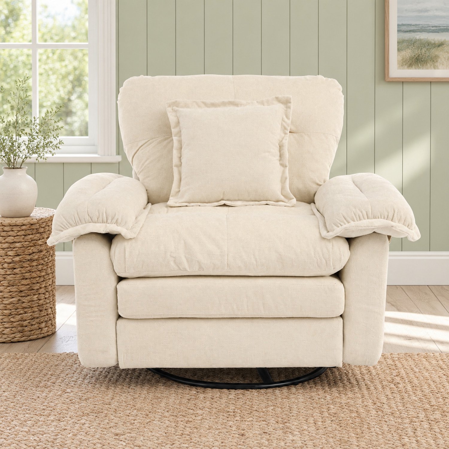 WUVRIE Draaibare fauteuil 116x84x96 cm - Chenille bekleding en ondersteuningskussen - Beige