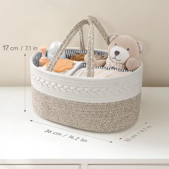 Kraammand - Baby Mand - Met drie vakken - Babyshower - Kraamcadeau meisje ofjongen - Mooi, praktisch en overzichtelijk - Wit en bruin — afbeelding 2