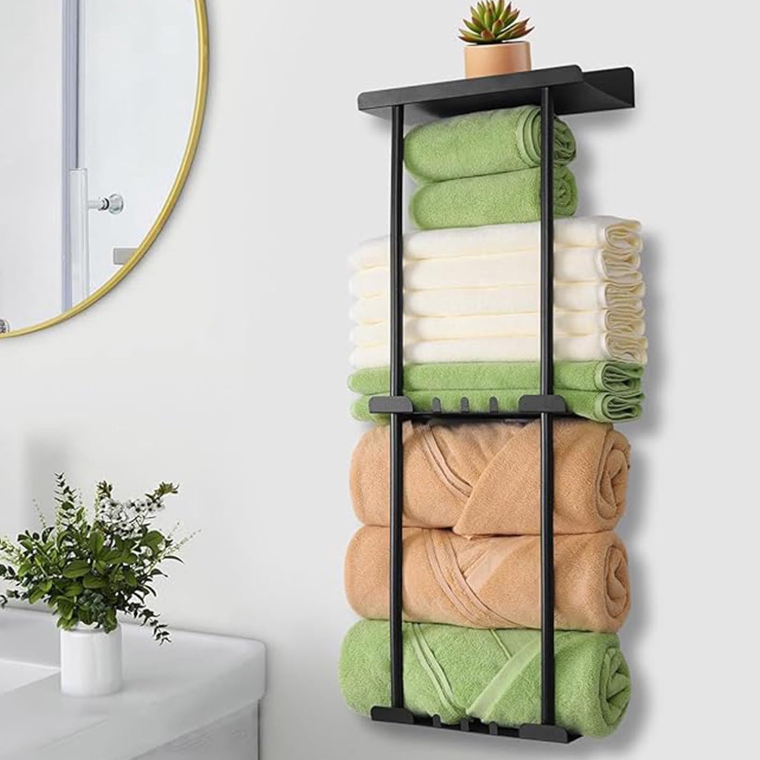 Handdoekenrek Met 3 Niveaus - Wandgemonteerde Handdoekhouder - Verticaal Handdoekenrek Met Plank En Haken - Voor De Badkamer