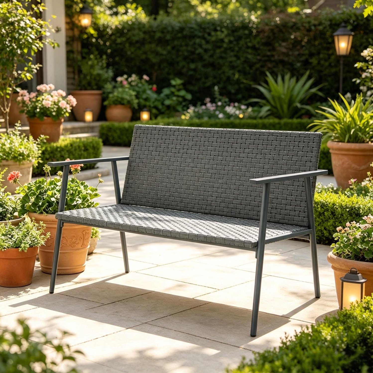 CHICFURN Tuinbank 110 cm - Verstelbare poten - 2-zits - Grijs