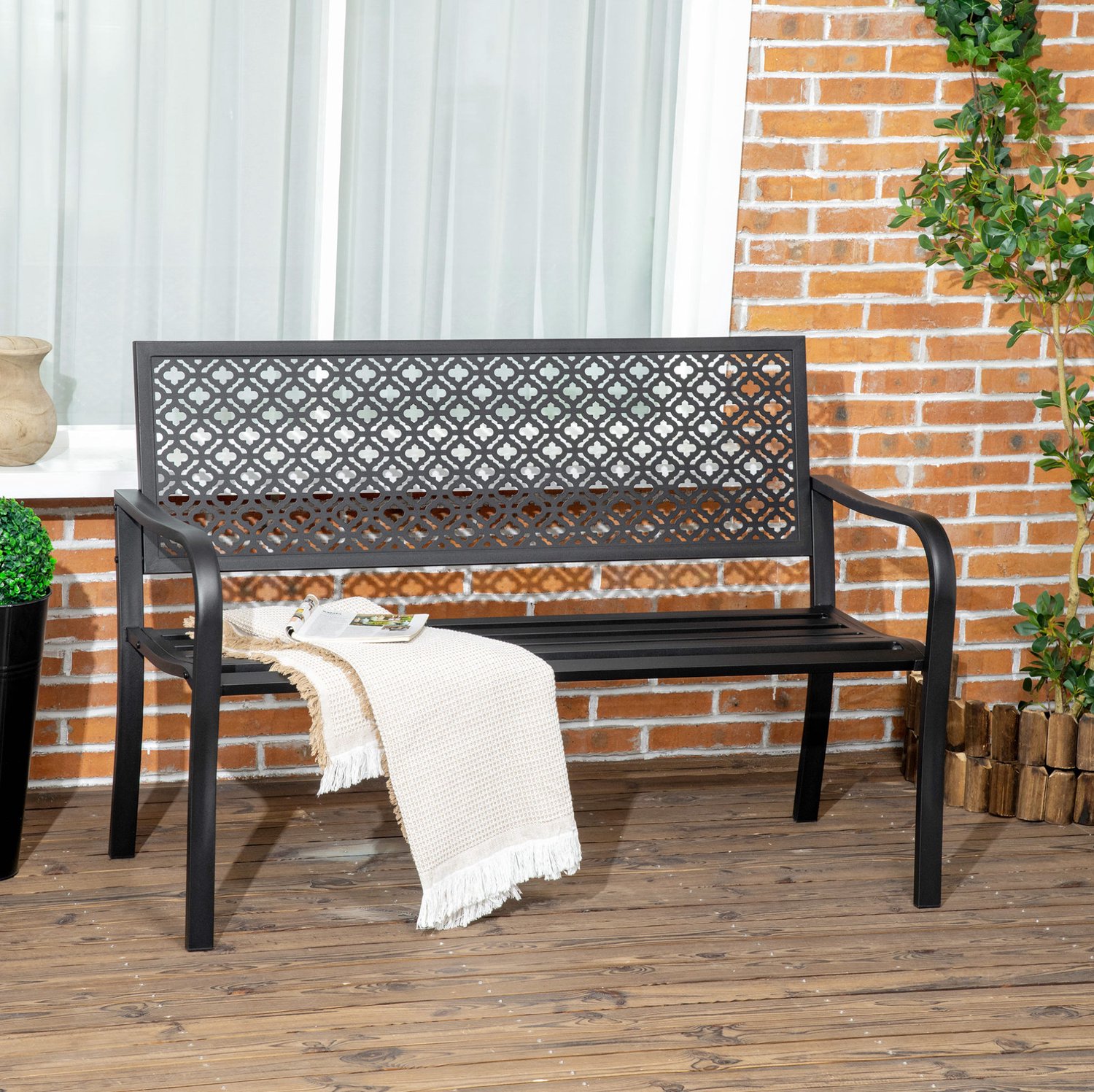CHICFURN Tuinbank - 2-zits - Met rugleuning en armleuningen - Zwart