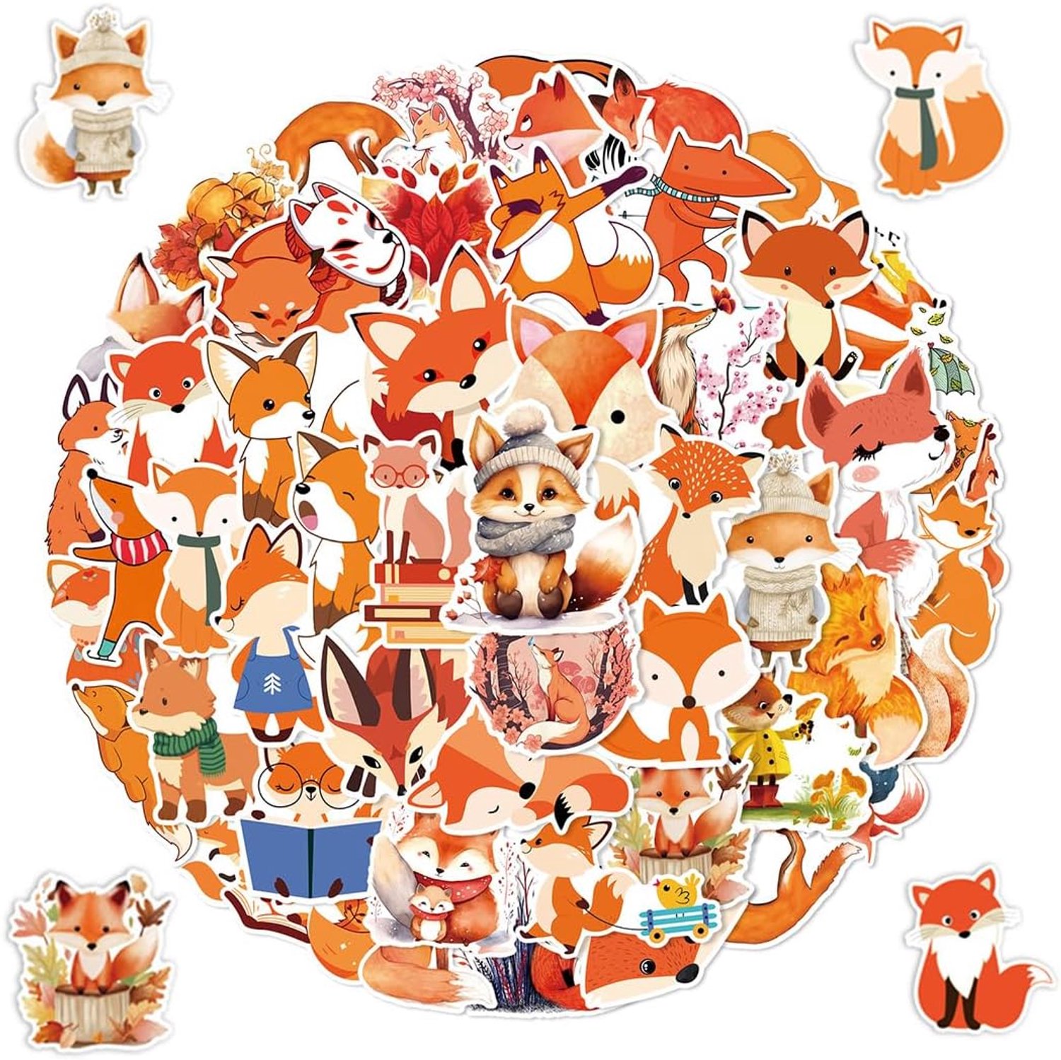 110 stuks vossenstickers, zelfklevend, schattige dieren, waterdicht, ideaal voor scrapbooking, draagbaar, auto, bagage - Vemera