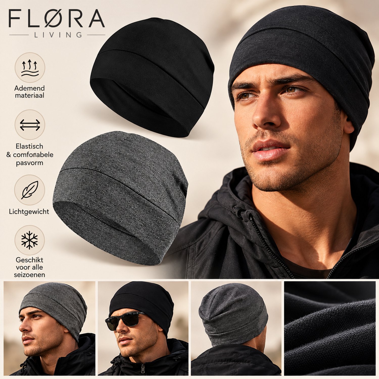 FLØRA Living Beanie Muts Zwart - One Size - Gebreide Muts Dames en Heren