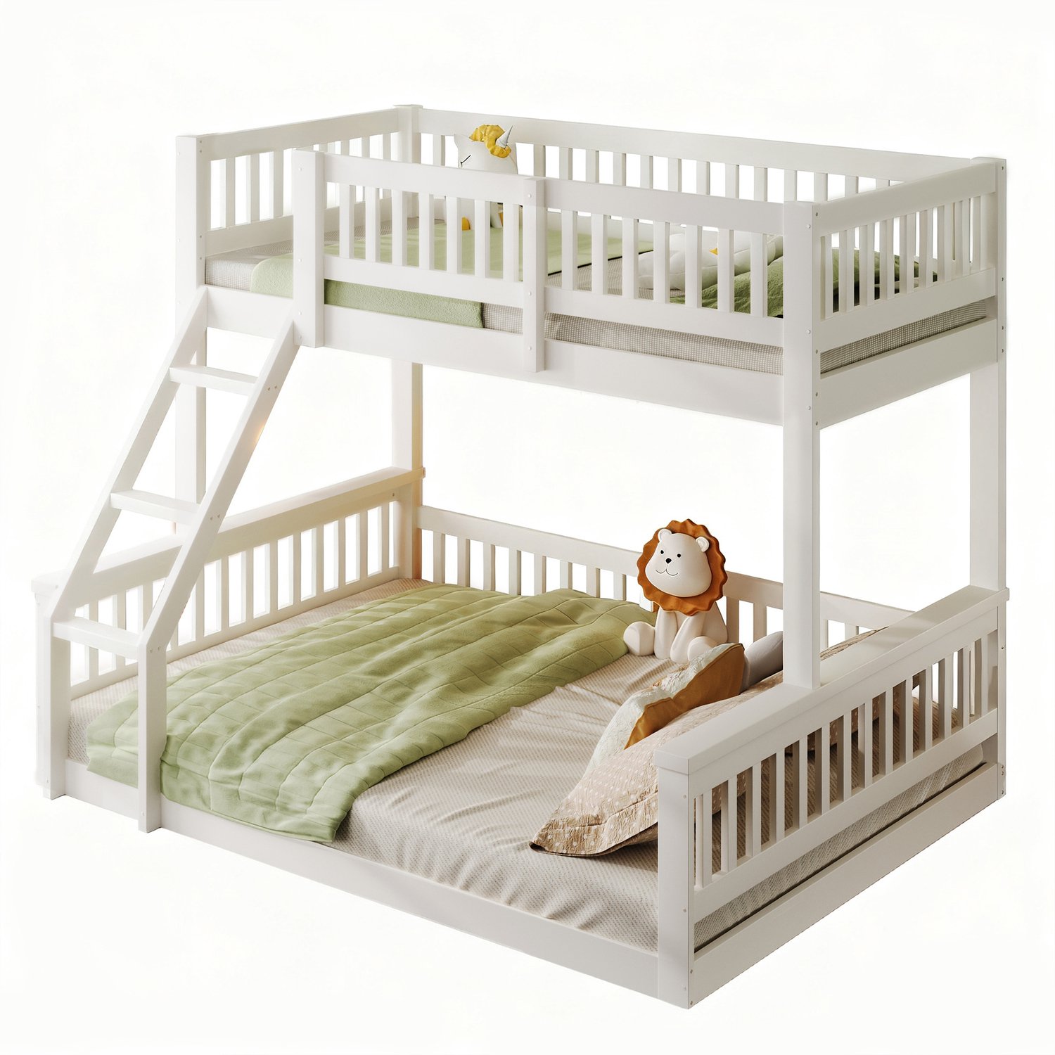 Stapelbed 90x200 En 140x200 cm - Met Ladder En Veiligheidshekken - Houten Bedframe Van Grenen, MDF En Multiplex - Wit, Zonder Matrassen