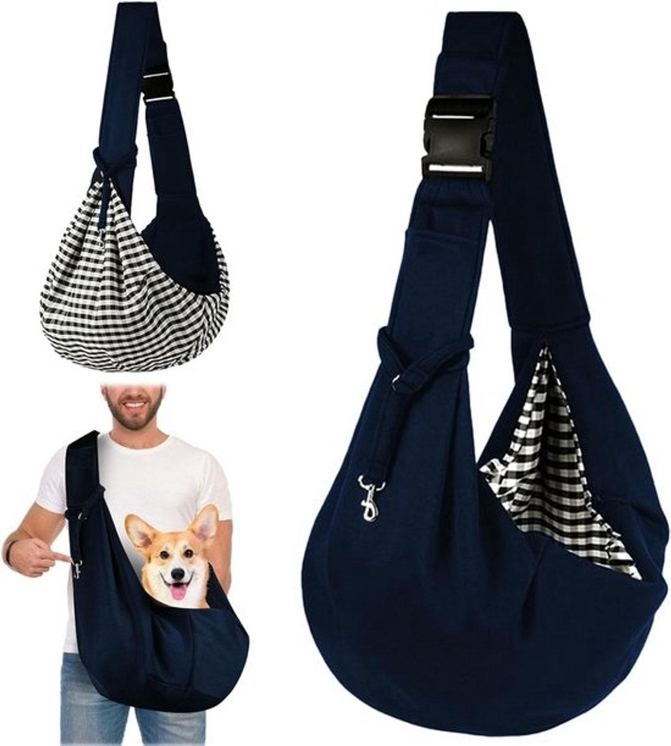 Omkeerbare schoudertas voor huisdieren - Draagzak voor kleine honden tot 7 kg - Verstelbare sling