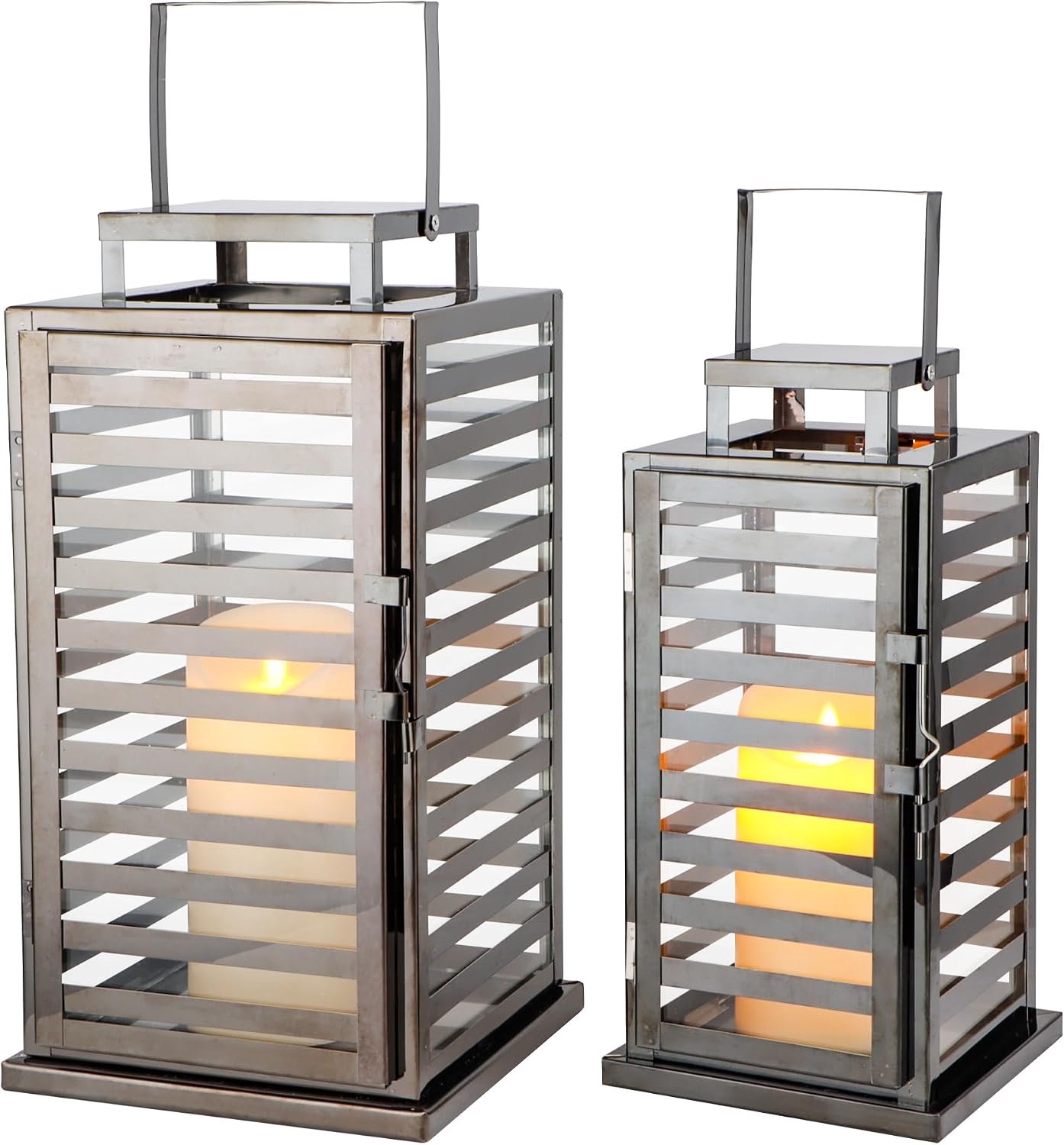 TRIROCKS Set van 2 RVS Decoratieve Lantaarns - Zwart, 30/38 cm