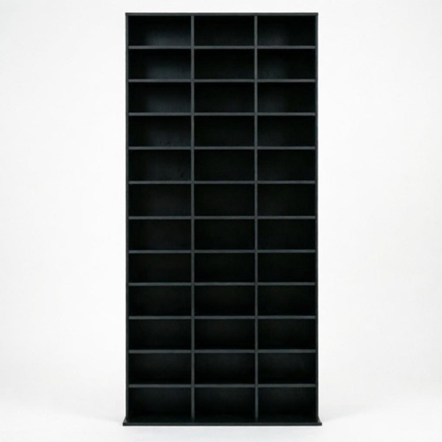Grote mediarek van 195 cm hoog met 16 vakken en 12 verstelbare planken, zwarte cd-dvd kast voor 1116 cd's of 528 dvd's, 102 × 23,5 × 195 cm