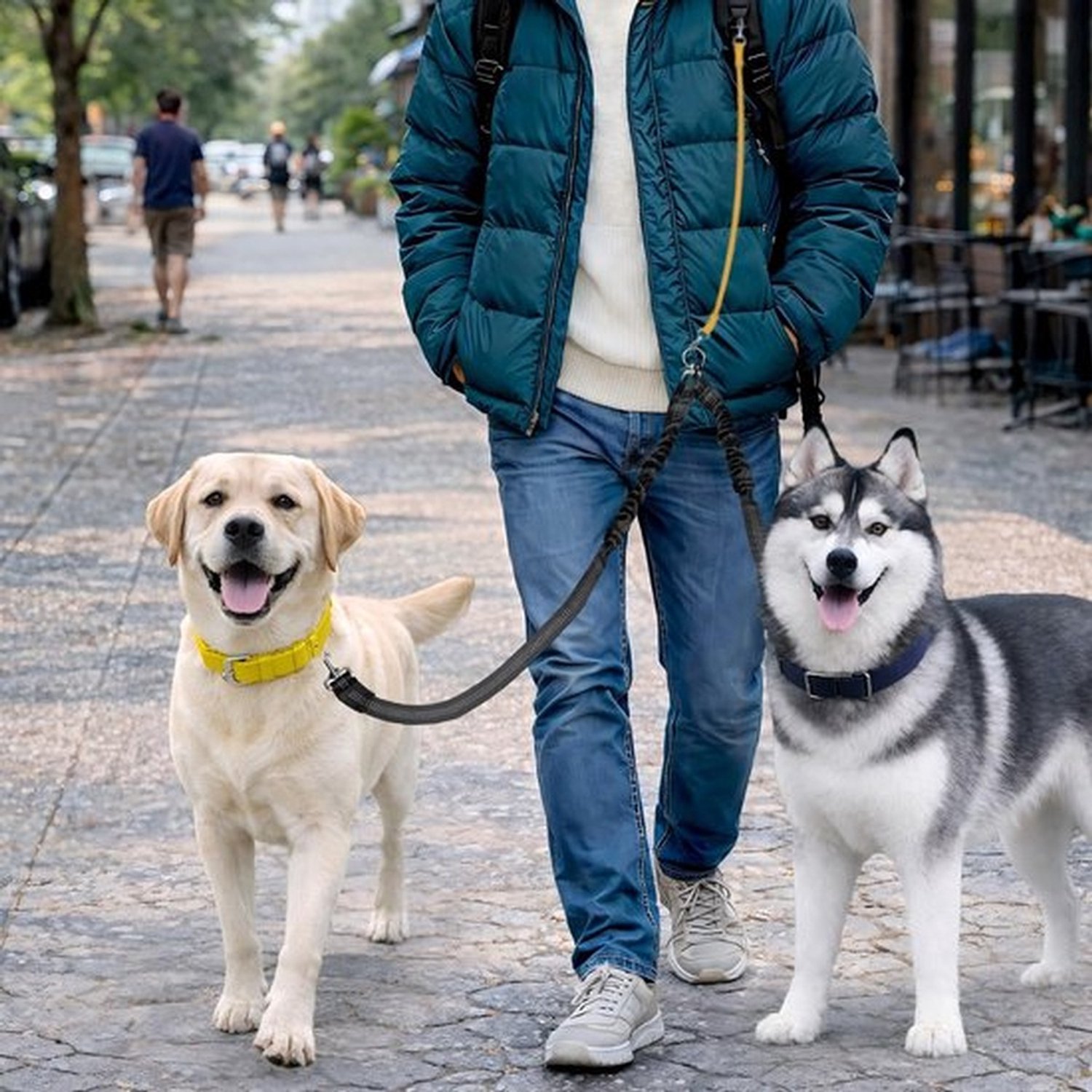 Dubbele Hondenriem Voor Twee Honden, Professionele, Knoopvrije 360° Draaibare Koppeling Met Schokabsorberende Elastische Band, Verstelbare Lengte, Dubbelzijdig Reflecterende Riemverdeler Voor Kleine, Middelgrote En Grote Honden.