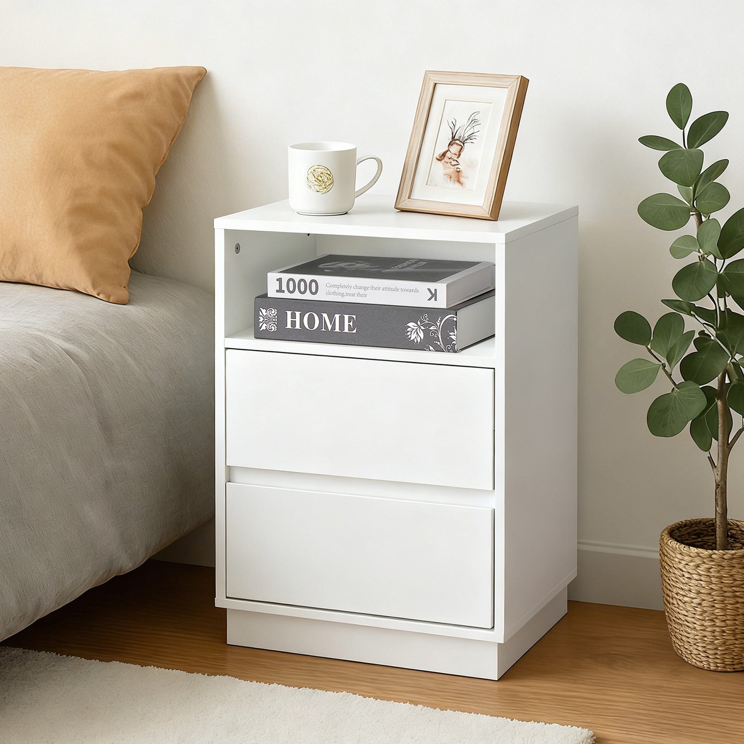 LEADZM Nachtkastje met 2 lades - Wit - 40 x 30 x 60 cm