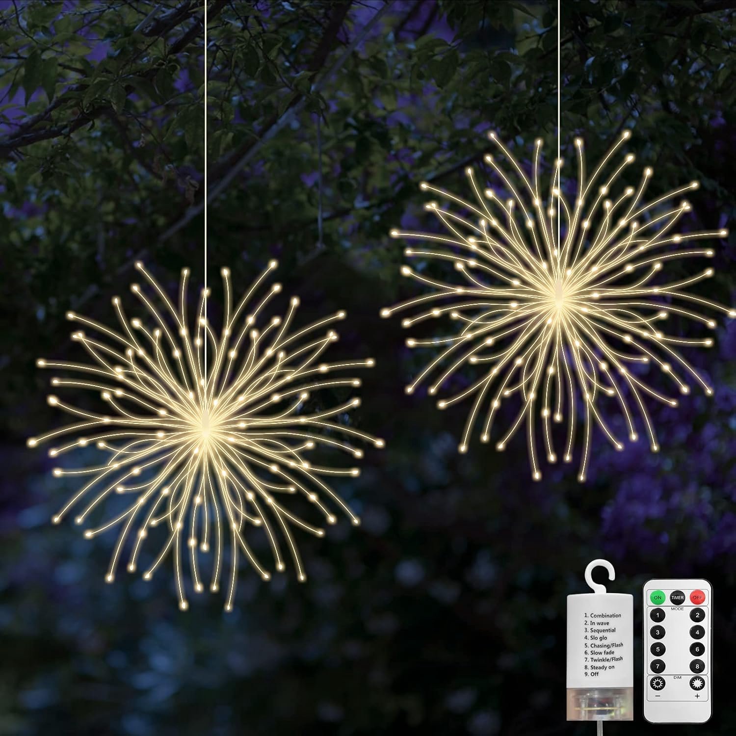 Tuinverlichting - Kroonluchter - 200 LED Vuurwerklampen - 8 Modi - Dimbaar - Met Afstandsbediening - Waterdichte Koperdraad - Voor Bruiloft, Kerstmis en Binnen/Buiten Decoratie - 2 stuks