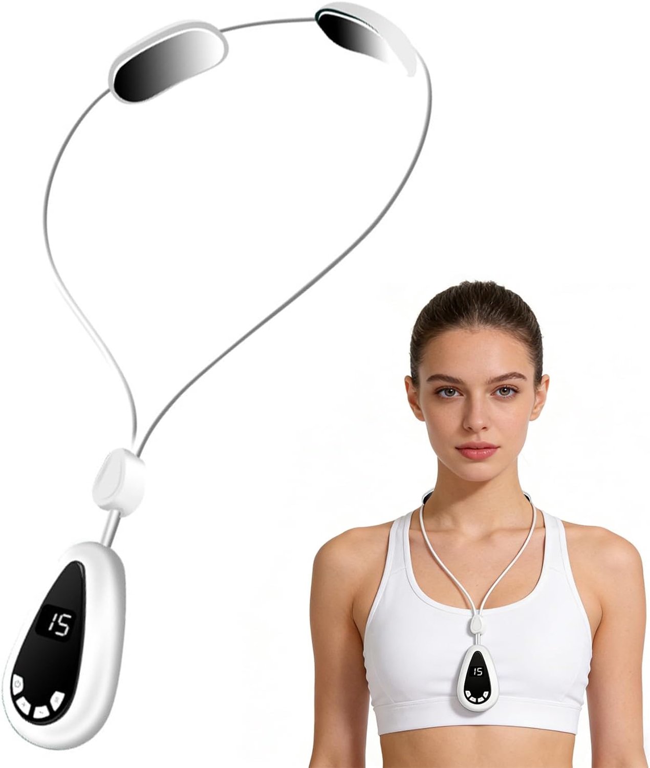 Nekmassage Apparaat met Warmtetherapie - 3 Warmtestanden (42/47/52°C) - 6 Standen & 15 Intensiteiten - Draagbaar - USB-C Oplaadbaar - 56g