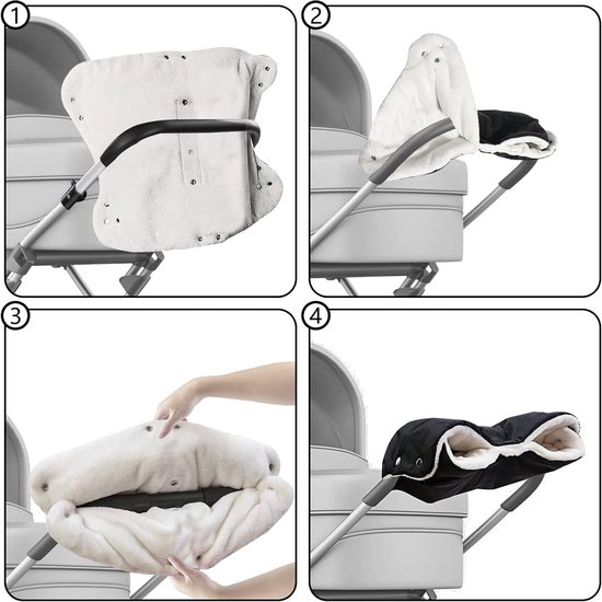 Warme handschoenen/handhoezen voor kinderwagens, gemaakt van warm fleece met een katoenen voering; water- en winddicht, universeel compatibel met alle soorten kinderwagens; kunnen ook gebruikt worden als stuurverwarmers voor fietsen. — afbeelding 3