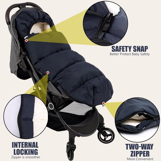 Warme voetenzakken voor de kinderwagen, groot formaat, universeel ontwerp, comfortabel en warm, geschikt voor de meeste kinderwagens, verdikt ontwerp, zwart. — afbeelding 4