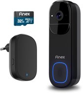 Sonnette vidéo Finex V3 - 4K Ultra HD - Carillon intérieur et carte SD (32 Go) inclus - Détection de mouvement par IA - Sans abonnement - Secteur ou piles - Wi-Fi - Son T-ring - Sonnette vidéo sans fil intelligente avec caméra