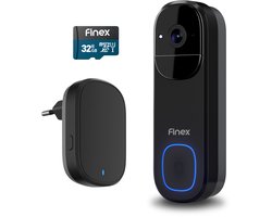 Finex Video Deurbel V3 - 4K Ultra HD - Inclusief Binnenbel & SD kaart (32GB) - AI bewegingsdetectie - Geen abonnement - Vast stroom of Batterijen - WiFi - T-ring geluid - Slimme Draadloze Video Deurbel Met Camera