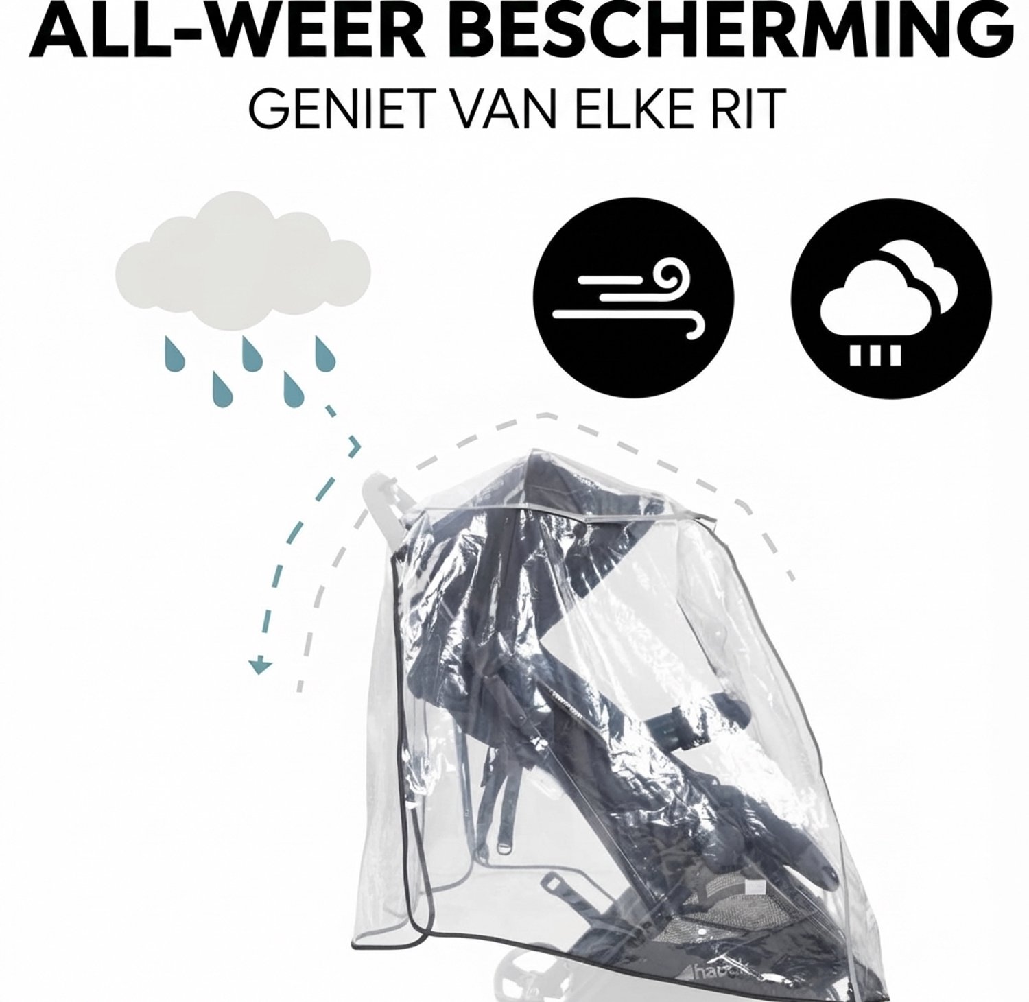 Livatto universele regenhoes voor duobuggy en dubbele kinderwagen, transparant met reflecterende rand en kijkvenster – foto 2