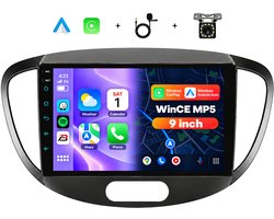Boscer 2 Din Autoradio met Draadloos Apple CarPlay & Android Auto - Geschikt voor Hyundai i10 (2008-2013) - 9 Inch IPS Scherm - Bluetooth, Handsfree Bellen & FM Radio - Achteruitrijcamera & Microfoon