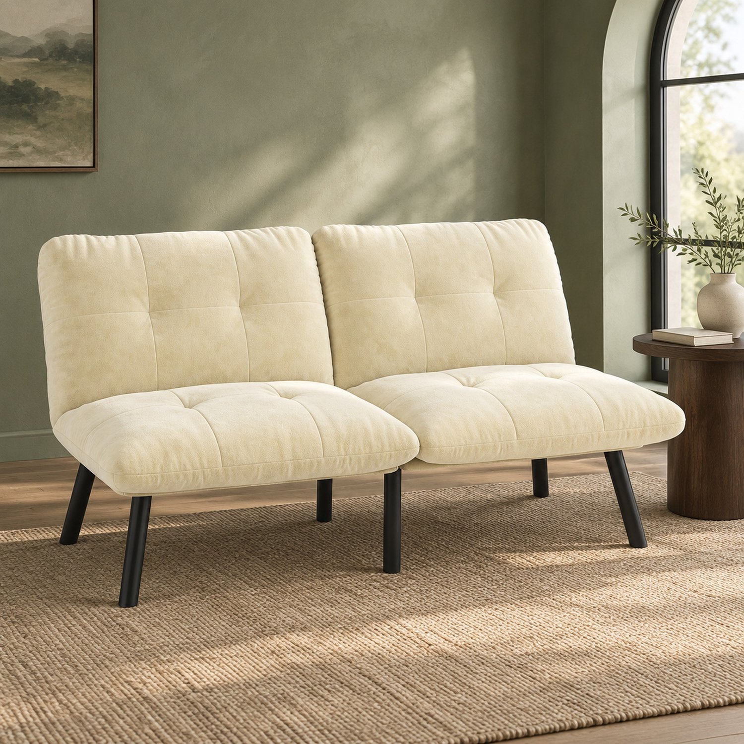 WUVRIE 2-zits slaapbank 160x81x78 cm - Opvouwbaar met slaapfunctie - Crème