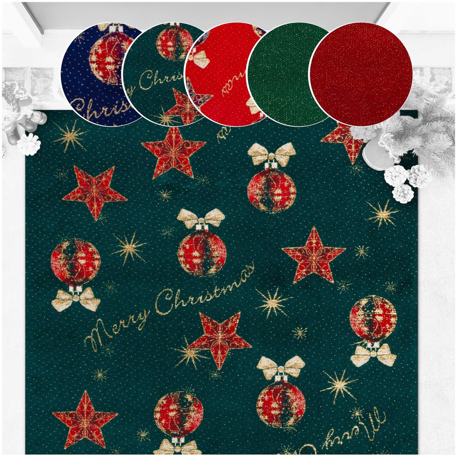 ANRO Merry Christmas Kerstloper Groen 100x100 cm - Glitter - Antislip