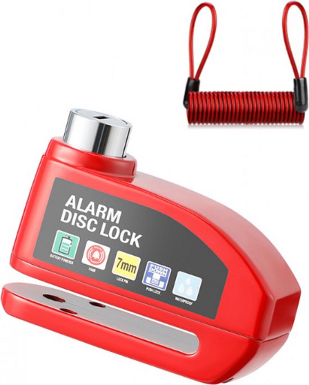 Rieba® Schijfremslot Alarm - Remschijfslot - Inclusief Reminderkabel - Fiets -Motor - Scooter - Remslot - Alarmslot Rem - Schijfrem Antidiefstalslot - Hoge Decibel - Rood
