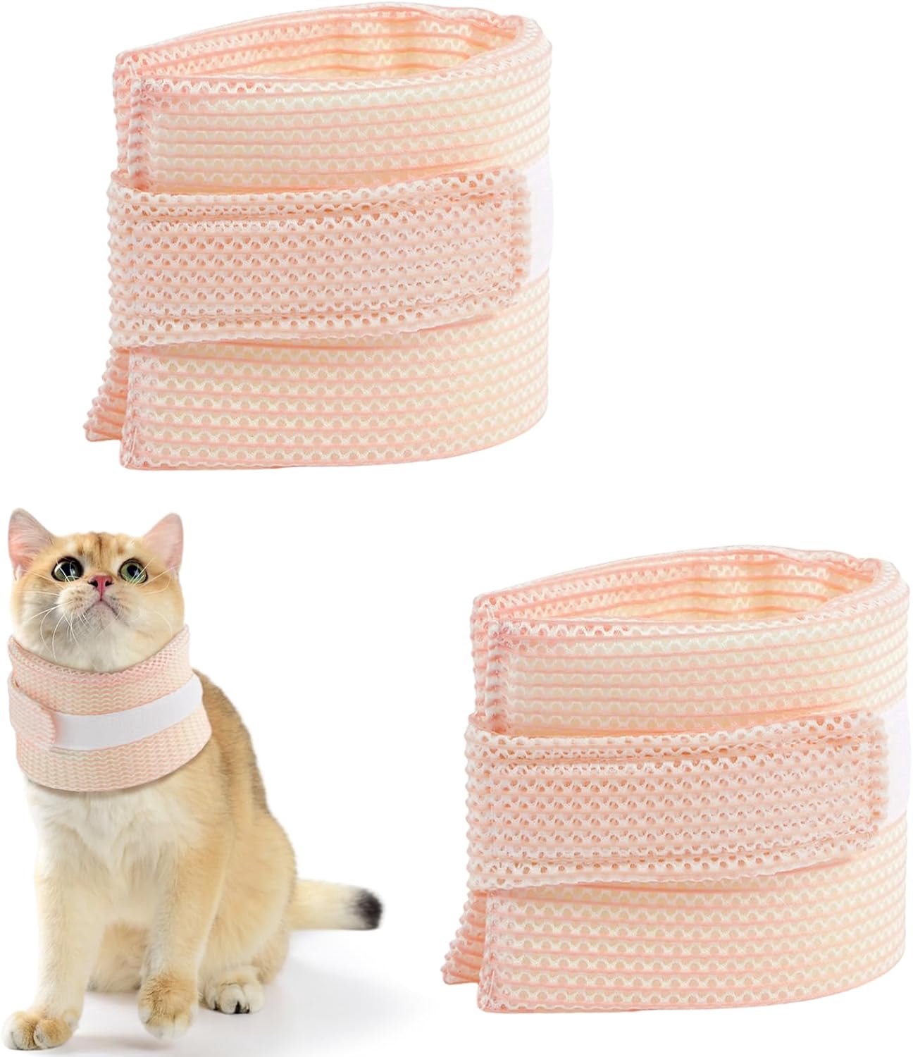 KZQ 2 Stuks Nekbeschermer voor katten – Verstelbare halsband – Zacht en ademend – Materiaal van sponsgaas – Geschikt voor nekwonden en herstel na een operatie – Maat L - Roze