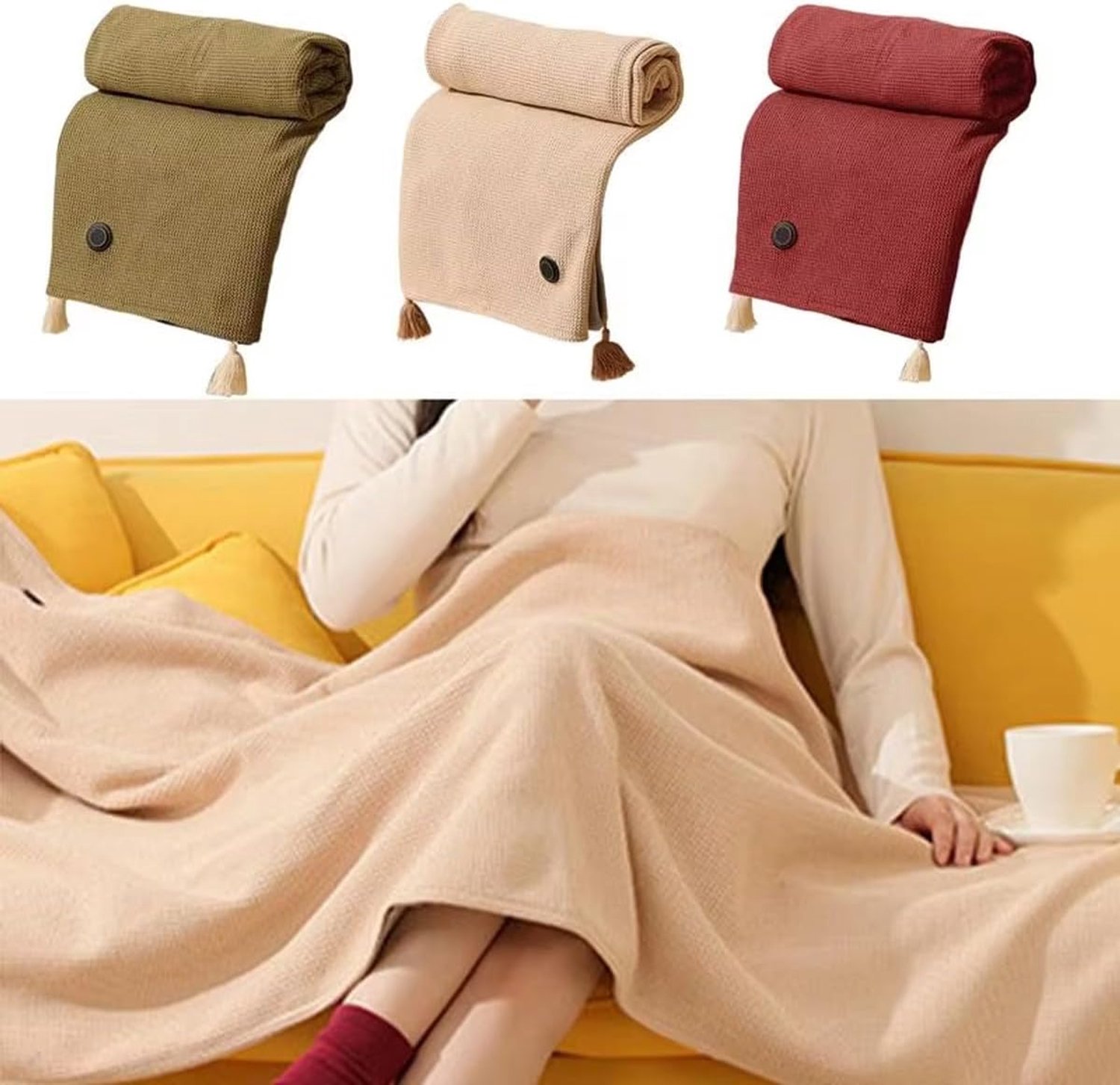 Draagbare verwarmde sjaal, verwarmde draagbare deken hoodie draadloos, verwarmde sjaal wraps voor vrouwen, verwarmde gooien deken elektrische, USB verwarming deken met 3 verwarmingsniveaus, 32X60 '' (groen) – foto 5