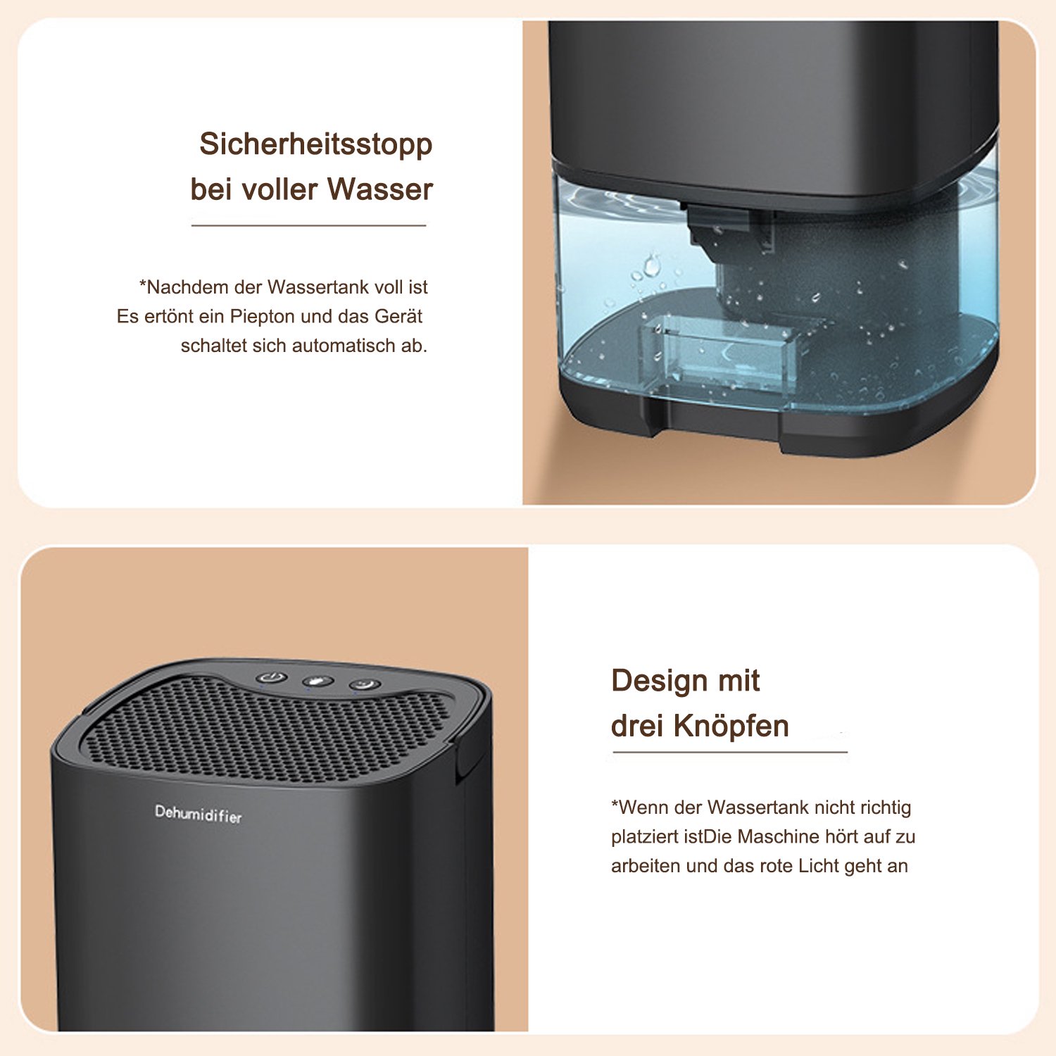 Elektrische luchtontvochtiger 1000 ml – Peltier, slaapstand, 7 kleuren, zwart