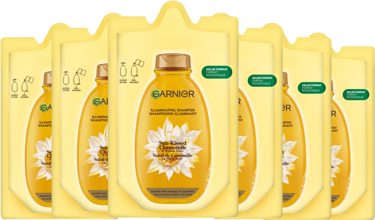 Garnier Loving Blends Kamille & Bloemenhoning Shampoo Refill - Blond Haar & Highlights - Verhelderend & Glansgevend - Hervulbaar - Navul verpakking -6x250ml