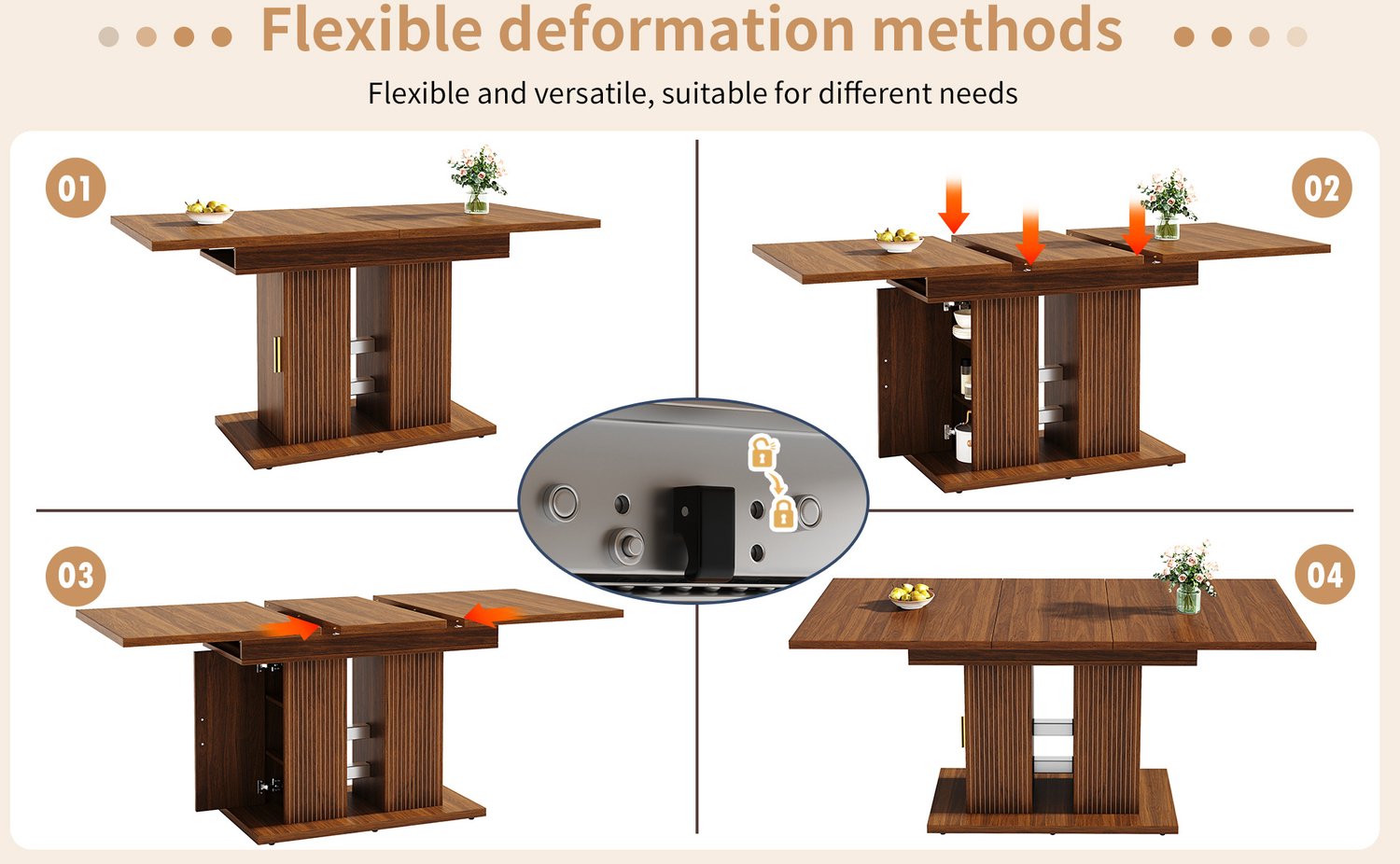 MIVRAY Eettafel - Uitschuifbaar Met Opbergruimte - Voor 4 Tot 6 Personen - MDF En Metaal - 120 Of 160 Bij 80 Bij 75 Cm - Donkerbruin