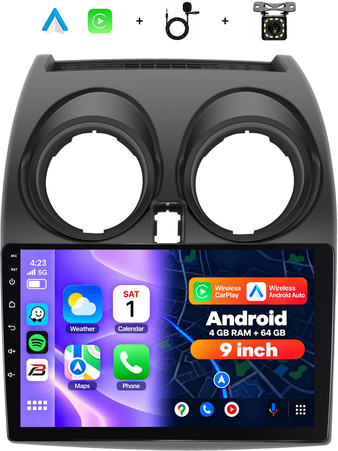 Boscer 2 Din Autoradio - Geschikt voor Nissan Qashqai (2006-2016) - Draadloos Apple CarPlay & Android Auto - 9 Inch HD Touchscreen - Android 15 - 4+64GB - GPS - WiFi, Bluetooth & USB - Achteruitrijcamera & Microfoon