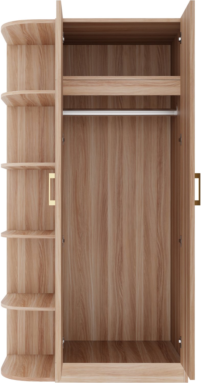 Kledingkast Met Draaideuren - 90 x 55 x 170 cm - Met Kledingroede En Legplanken - Natuurlijke Houtkleur En MDF - Voor De Slaapkamer