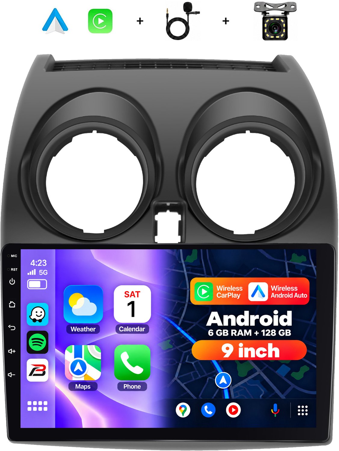 Boscer 2 Din Autoradio - Geschikt voor Nissan Qashqai (2006-2016) - Draadloos Apple CarPlay & Android Auto - 9 Inch HD Touchscreen - Android 15 - 6+128GB - GPS - WiFi, Bluetooth & USB - Achteruitrijcamera & Microfoon