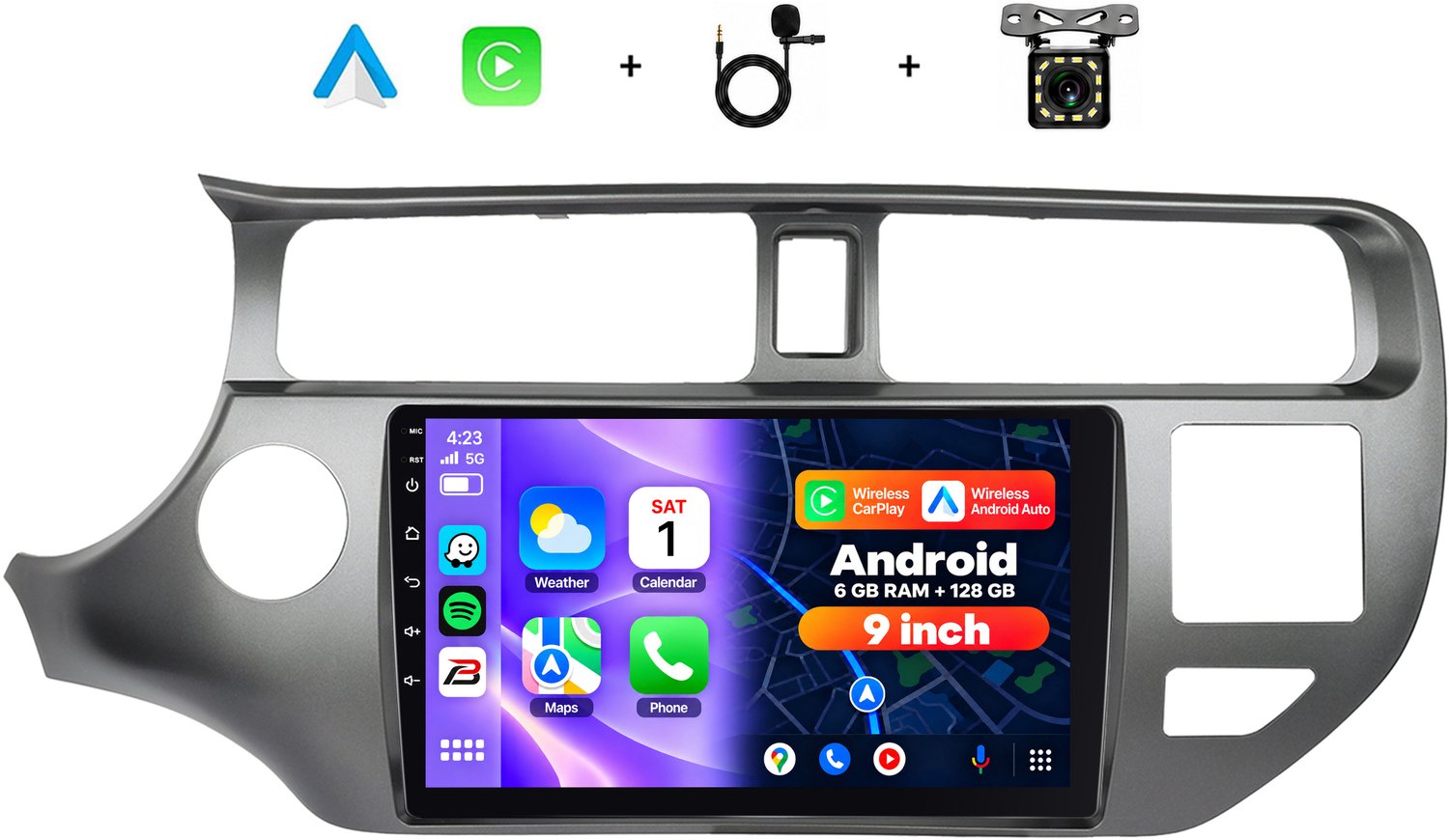 Boscer 2 Din Android 15 Autoradio - Geschikt voor Kia Rio (2012-2014) - Draadloos Apple Carplay & Android Auto - 6+128GB - 9 Inch HD IPS Touchscreen - GPS Navigatie - WIFI, Bluetooth & USB - Achteruitrijcamera & Microfoon