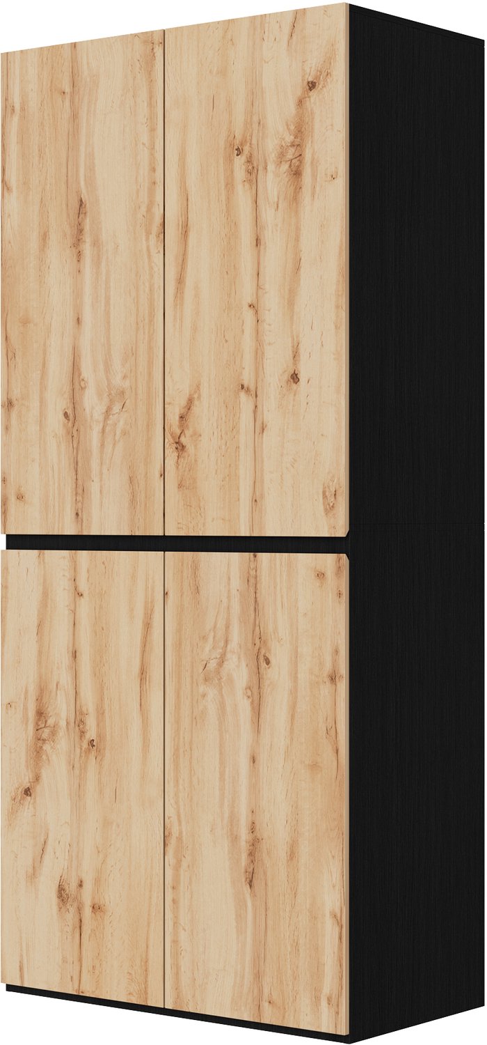 Kledingkast Met 4 Deuren - 90 x 50 x 200 cm - Met Kledingroede, Sieradenlade En 2 Laden - Eiken Houtlook Van MDF En Spaanplaat