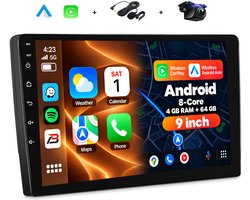 Boscer Autoradio 2Din Universeel - Android 15 - Apple Carplay & Android Auto (Draadloos) - 9 Inch HD IPS Touchscreen - 8-Core 4+64GB - Interne Koeler - GPS Navigatiesysteem - USB, Bluetooth, WiFi & MP5 - Achteruitrijcamera & Microfoon