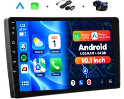 Boscer Autoradio 2Din Universeel - 10.1 Inch IPS HD Touchscreen - Android 15 - Apple Carplay & Android Auto (Draadloos) - 4+64GB - GPS Navigatiesysteem - Bluetooth, WiFi, MP5 - AHD Achteruitrijcamera