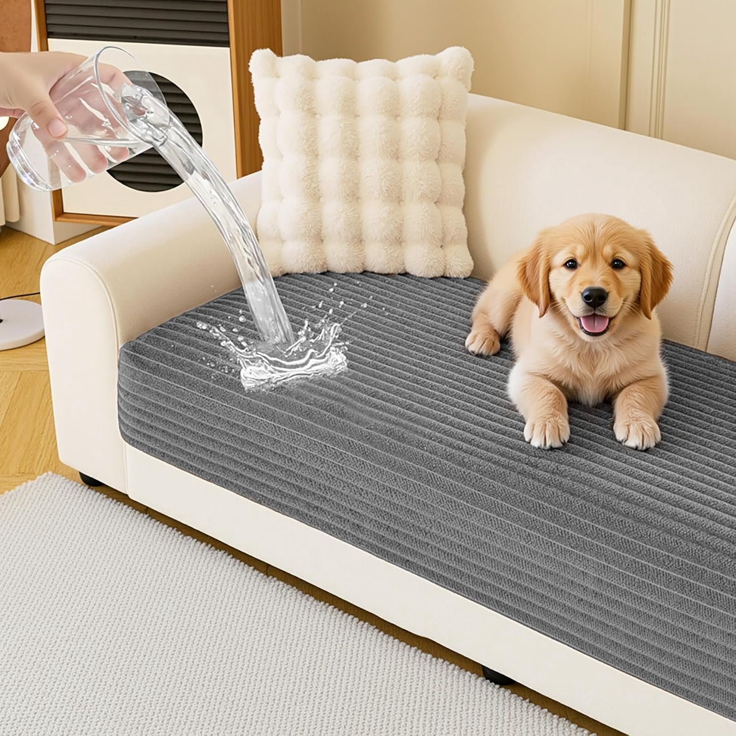 KZQ Bankkussen - Bankhoes – Zachte, antislip bankbeschermer – Huisdiervriendelijke bankhoes – Waterdicht – Geschikt voor grote 3-zitsbanken – 90 x 210 cm – Grijs