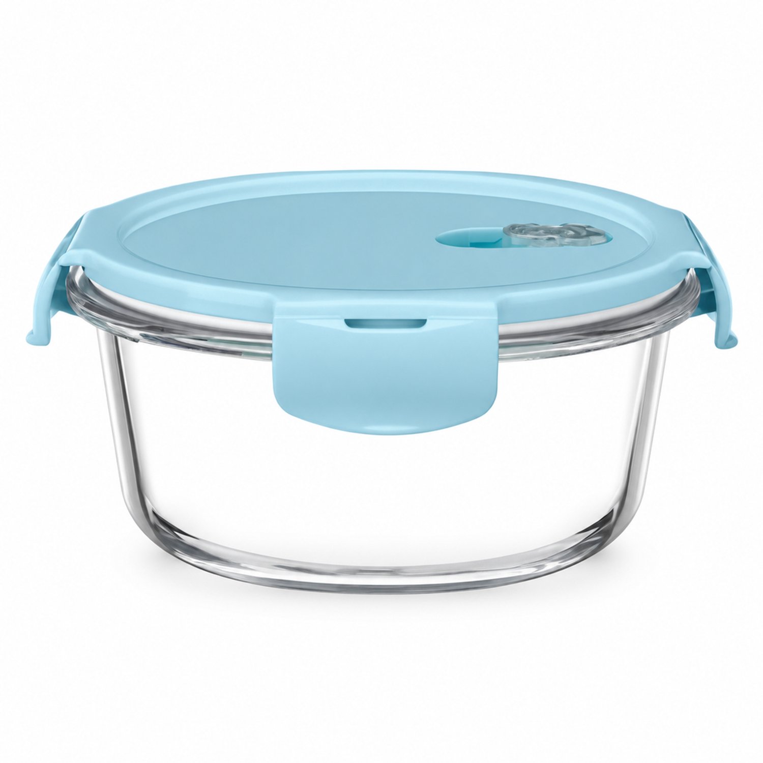 Broodtrommel van borosilicaatglas, rond, 950 ml, met blauw deksel, Ø 190 × 75 mm