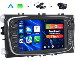 Boscer Autoradio - Geschikt voor Ford Focus, S-Max, Mondeo, Galaxy, C-Max & Kuga - Android 15 - 4+64GB - 7 Inch HD Touchscreen - Apple Carplay & Android Auto - Bluetooth, USB, Wifi & MP5 - Navigatiesysteem - Achteruitrijcamera & Microfoon