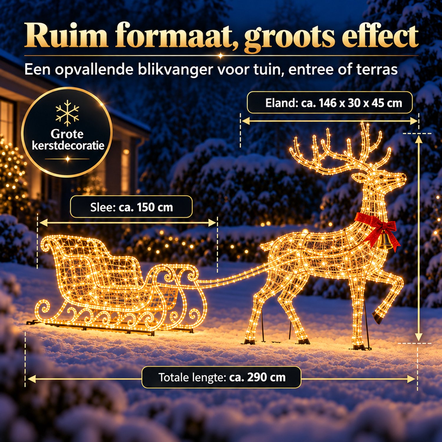 X-Mas Eland met Slee met LED Kerstverlichting voor Buiten totaal 290 cm 1000 LED lampjes IP44 – foto 2
