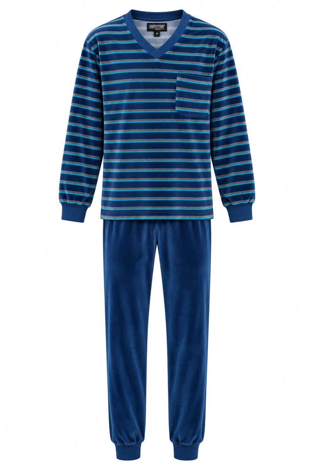 Velours heren pyjama - winter - blauw gestreept - maat XXL