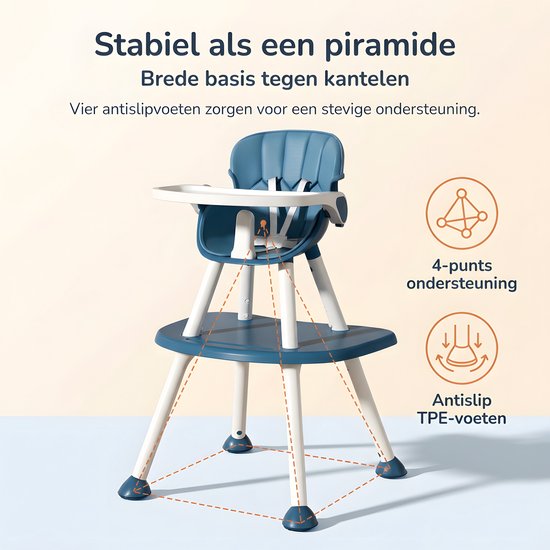 Luxe Multifunctionele kinderstoel - 4-in-1 meegroeistoel - 6 maanden tot 8 jaar - hoge en lage eetstoel - Speeltafelfunctie - tafel met leerstoel - Baby Eetstoel - Peuterstoel voor peuter - tuigje - 5-puntsgordel - blauw — afbeelding 4