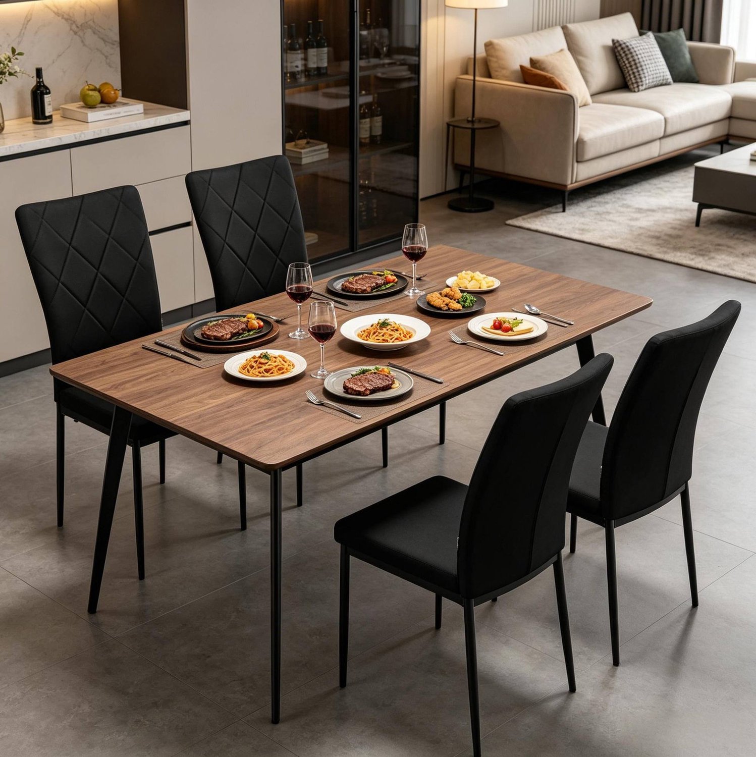 CHICFURN Eetkamerstoel set van 4 - Gestoffeerd - Metalen frame - Zwart
