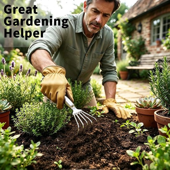 Handharkje - Handcultivator - Tuinkrabber - Volledig Metaal & 5 Tanden - Roestbestendig - Voor Moestuin, Bloembedden, Grond Losmaken & Onkruid Wieden - 21.5x10.5 cm - Zilver — afbeelding 2