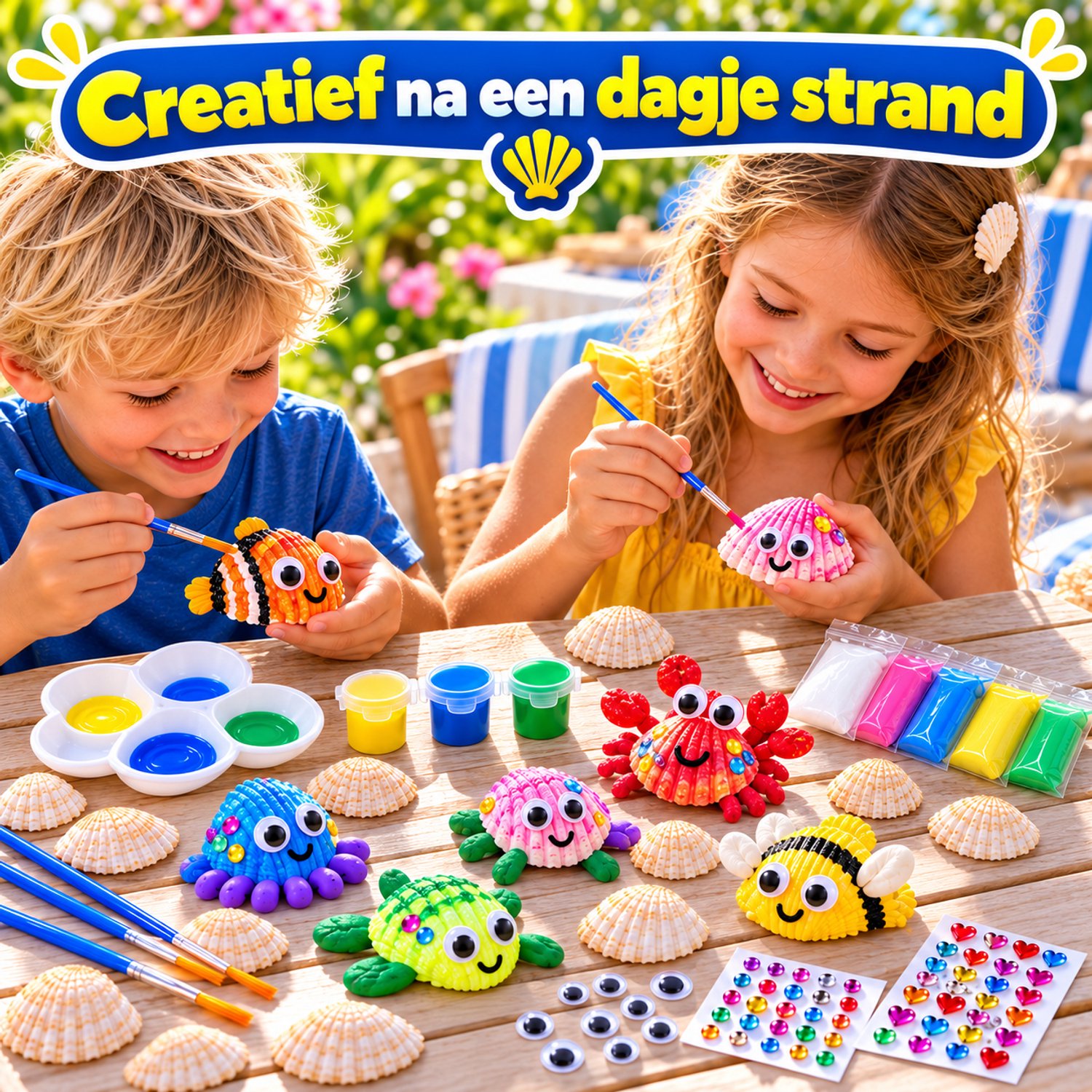 Twenty4seven® Schelpen Schilderen Set - 14 Schelpen met 9 Acrylverf Potjes - Glow in the Dark - Knutselpakket & Knutselset Kinderen - Penselen, Klei & Stickers — afbeelding 2