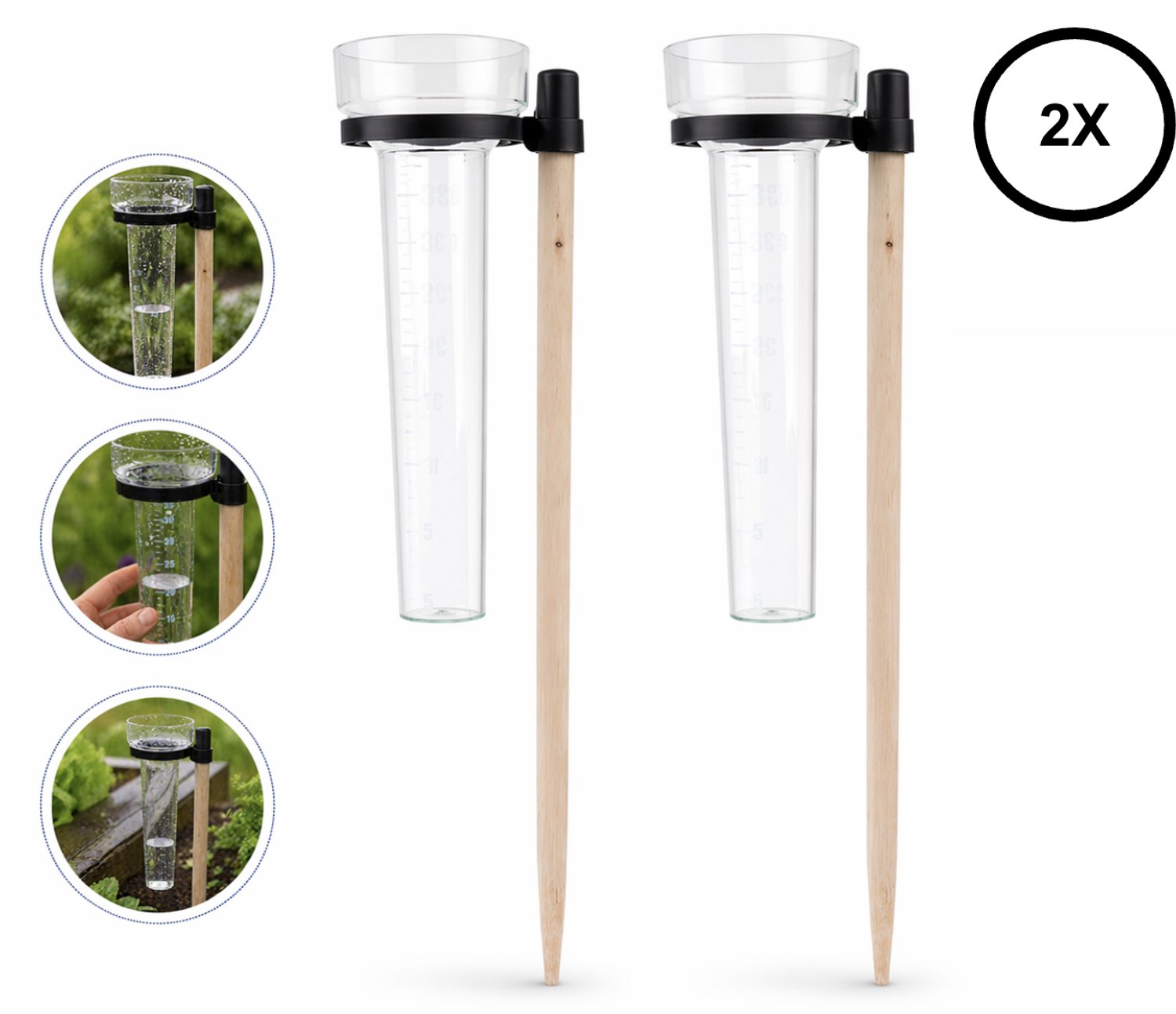 2x PD® Regenmeter - Regenmeter tuin - Regenmeter met Grondpen - Incl Houder en Stok