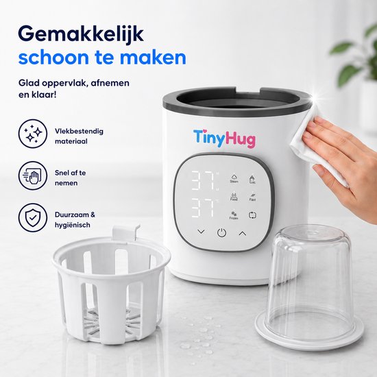 TinyHug Flessenwarmer 6-in-1 – Fleswarmer - Baby Flesverwarmer – Snel Opwarmen – 24U Warmhouden – Steriliseren & Ontdooien – Digitaal Display – Voor Flesjes en Babyvoeding – Wit — afbeelding 3